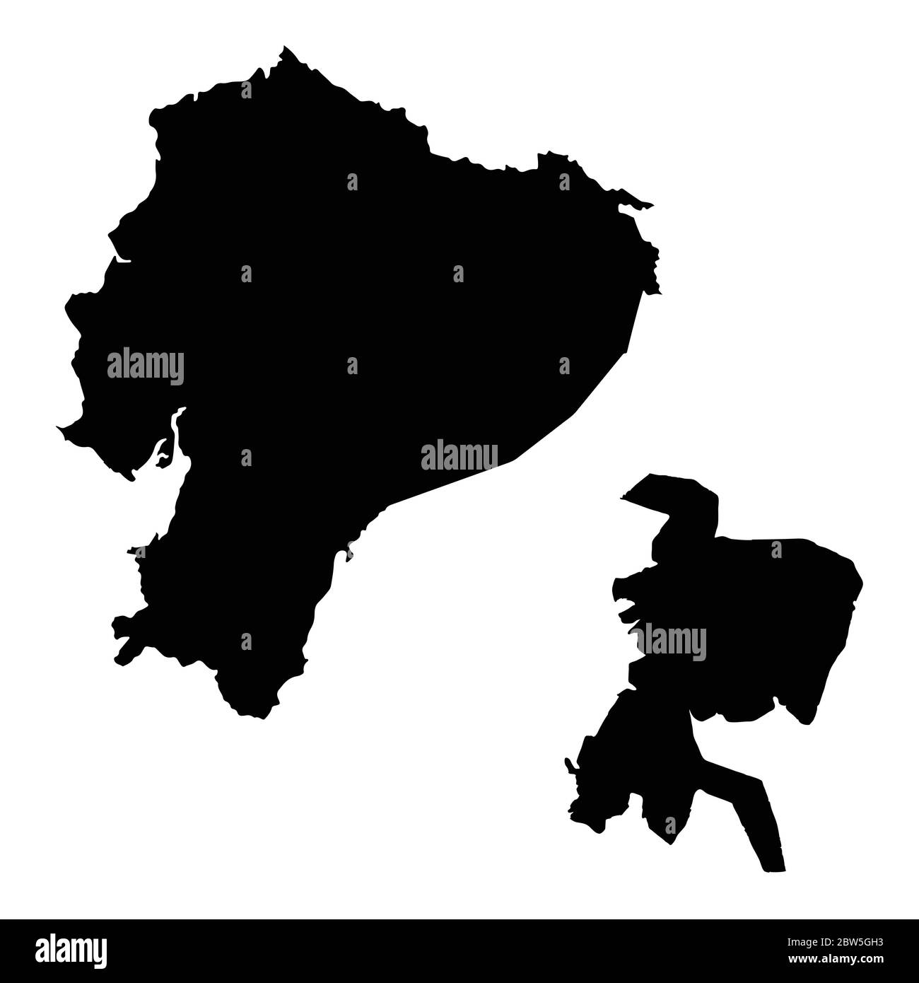 Vektorkarte Ecuador und Quito. Land und Hauptstadt. Isolierte Vektorgrafik. Schwarz auf weißem Hintergrund. EPS 10-Abbildung. Stock Vektor