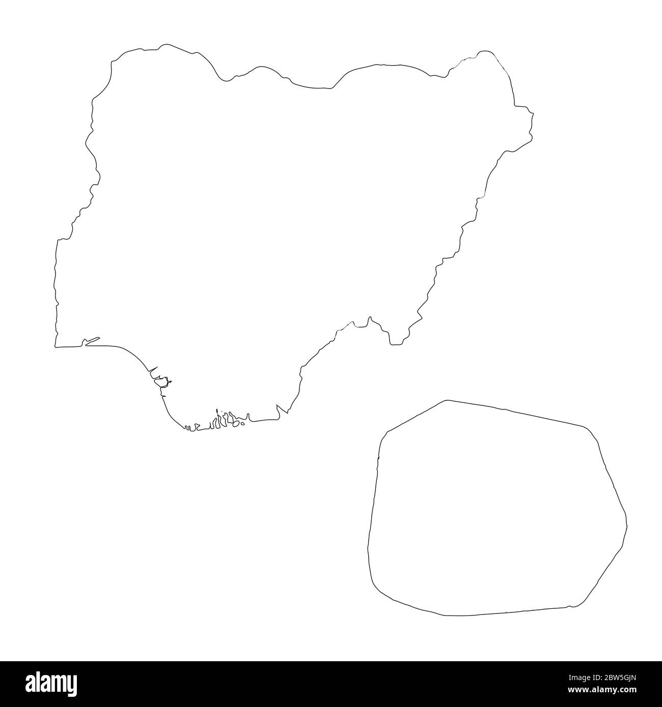 Vektorkarte Nigeria und Abuja. Land und Hauptstadt. Isolierte Vektorgrafik. Übersicht. EPS 10-Abbildung. Stock Vektor