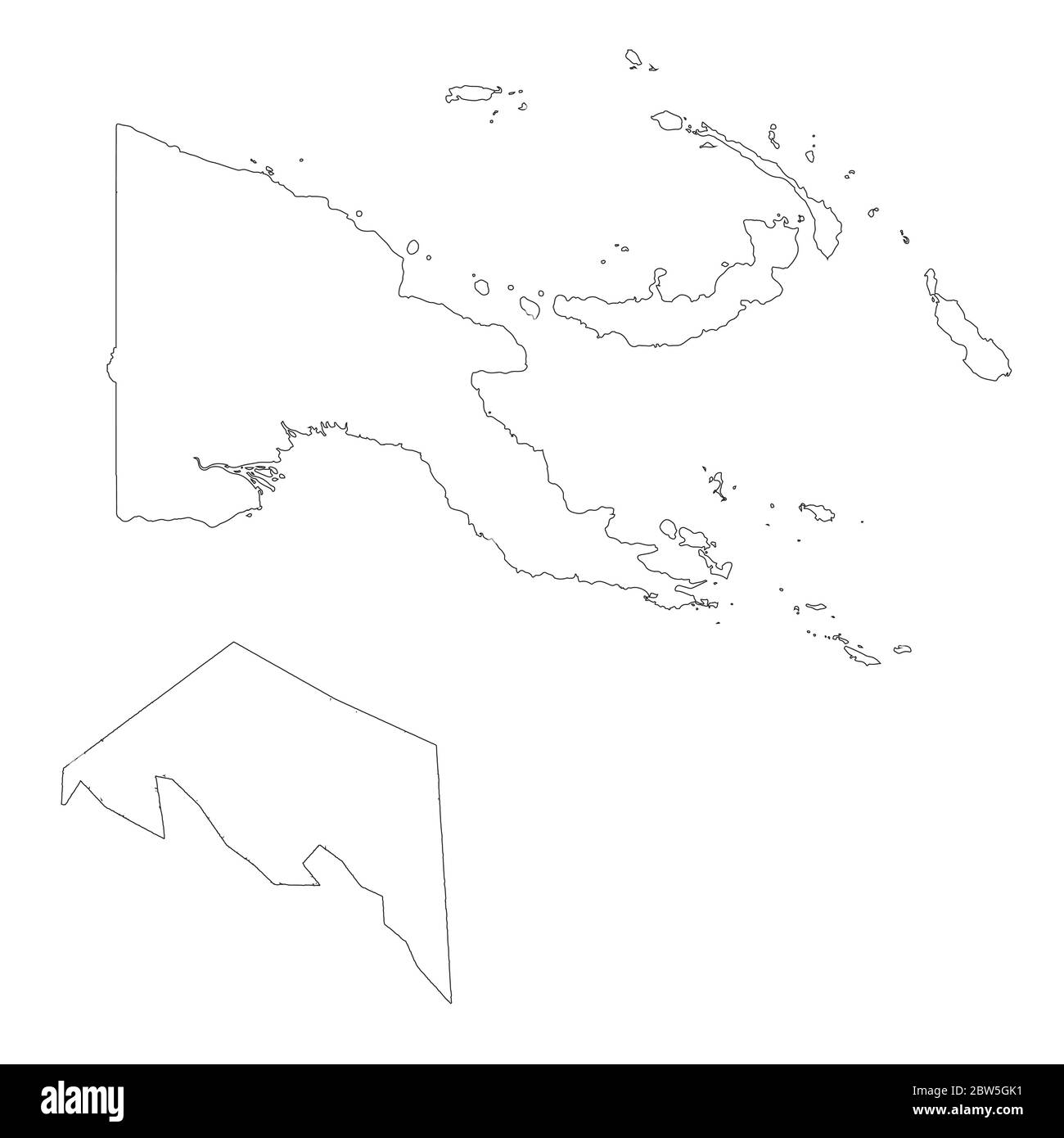 Vektorkarte Papua-Neuguinea und Port Moresby. Land und Hauptstadt. Isolierte Vektorgrafik. Übersicht. EPS 10-Abbildung. Stock Vektor