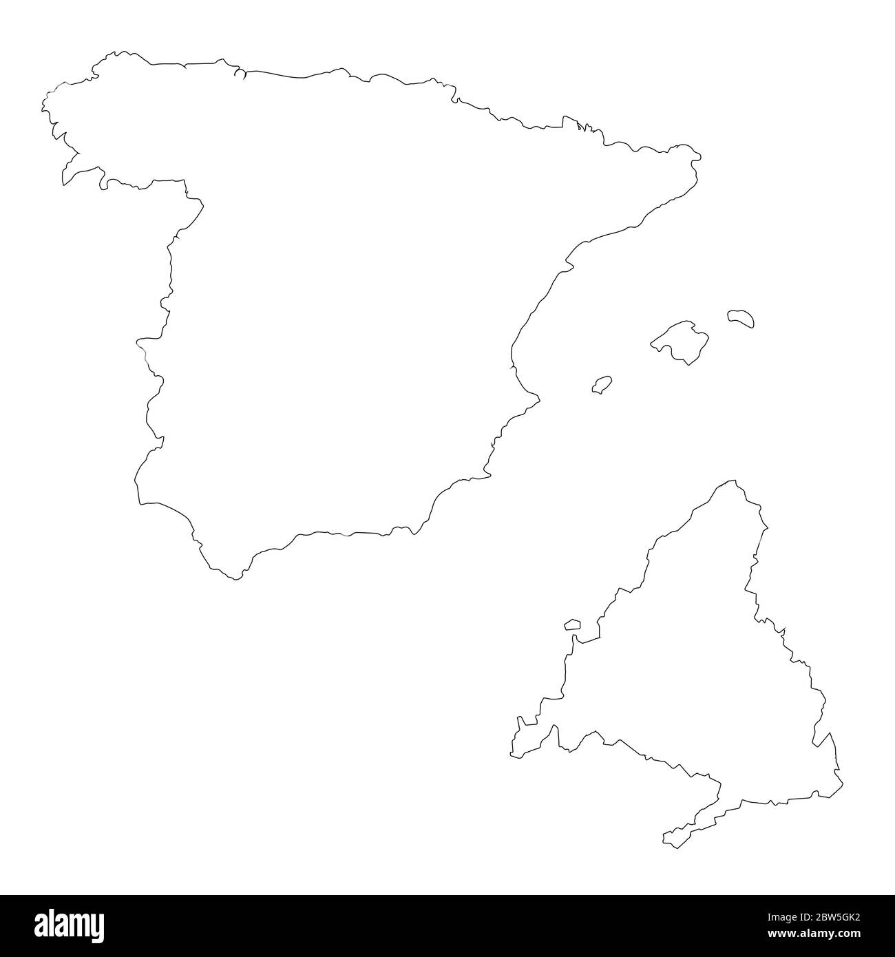 Vektorkarte Spanien und Madrid. Land und Hauptstadt. Isolierte Vektorgrafik. Übersicht. EPS 10-Abbildung. Stock Vektor