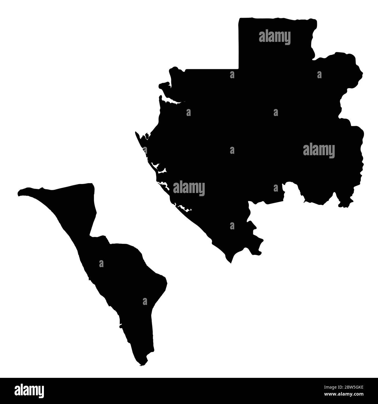 Vektorkarte Gabun und Libreville. Land und Hauptstadt. Isolierte Vektorgrafik. Schwarz auf weißem Hintergrund. EPS 10-Abbildung. Stock Vektor