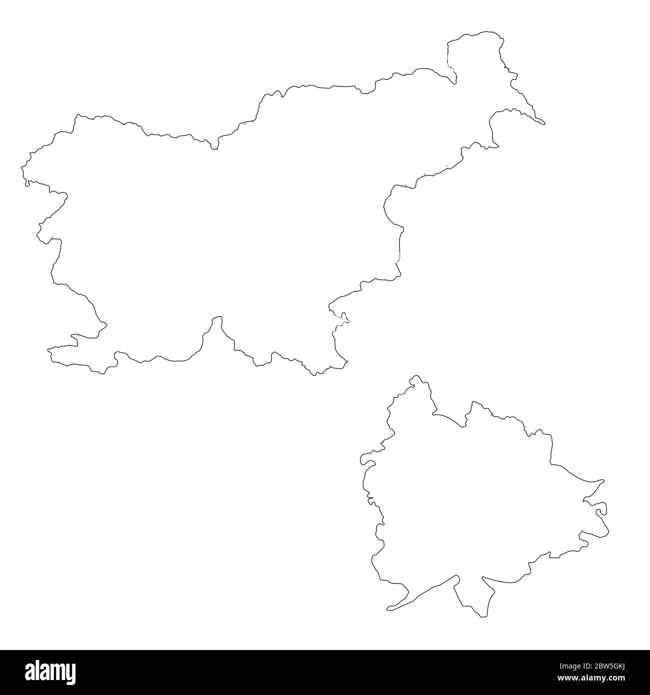 Vektorkarte Slowenien und Ljubljana. Land und Hauptstadt. Isolierte Vektorgrafik. Übersicht. EPS 10-Abbildung. Stock Vektor