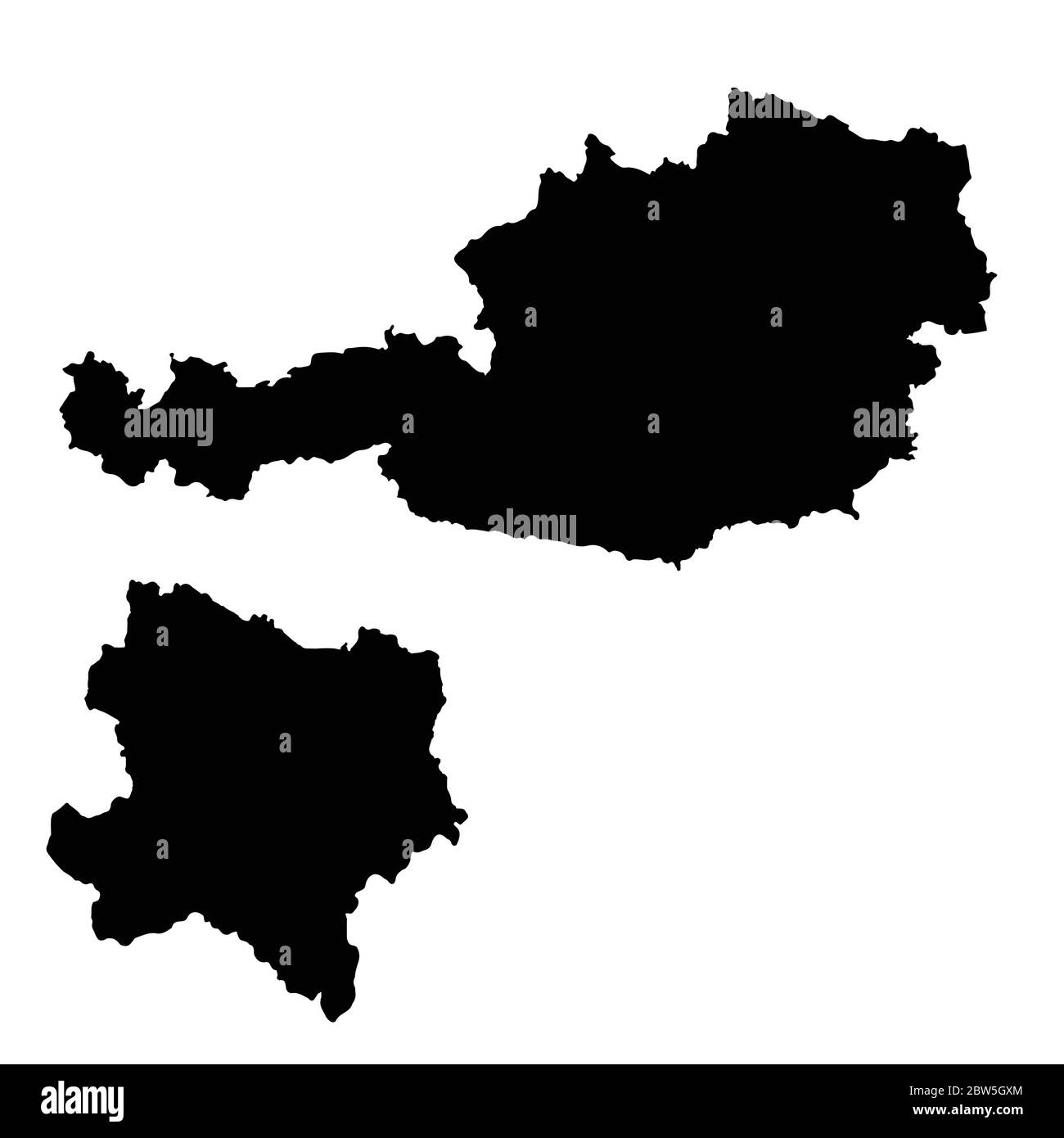 Vektorkarte Österreich und Vene. Land und Hauptstadt. Isolierte Vektorgrafik. Schwarz auf weißem Hintergrund. EPS 10-Abbildung. Stock Vektor
