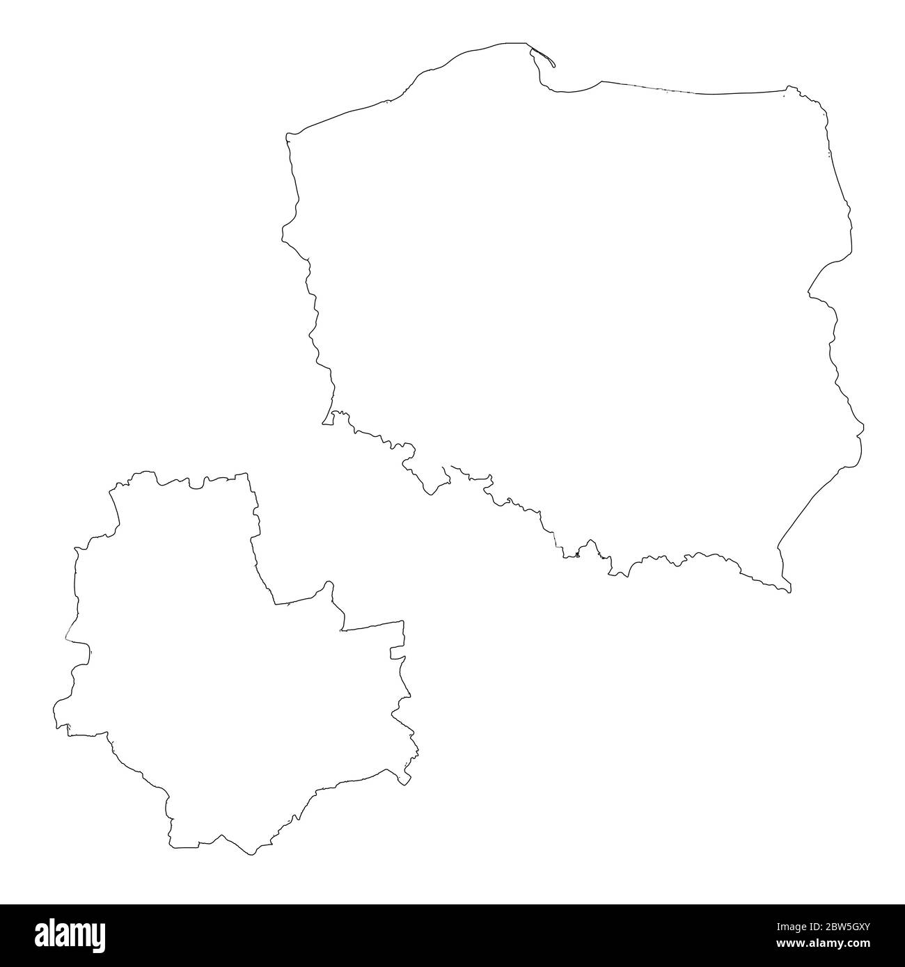 Vektorkarte Polen und Warschau. Land und Hauptstadt. Isolierte Vektorgrafik. Übersicht. EPS 10-Abbildung. Stock Vektor