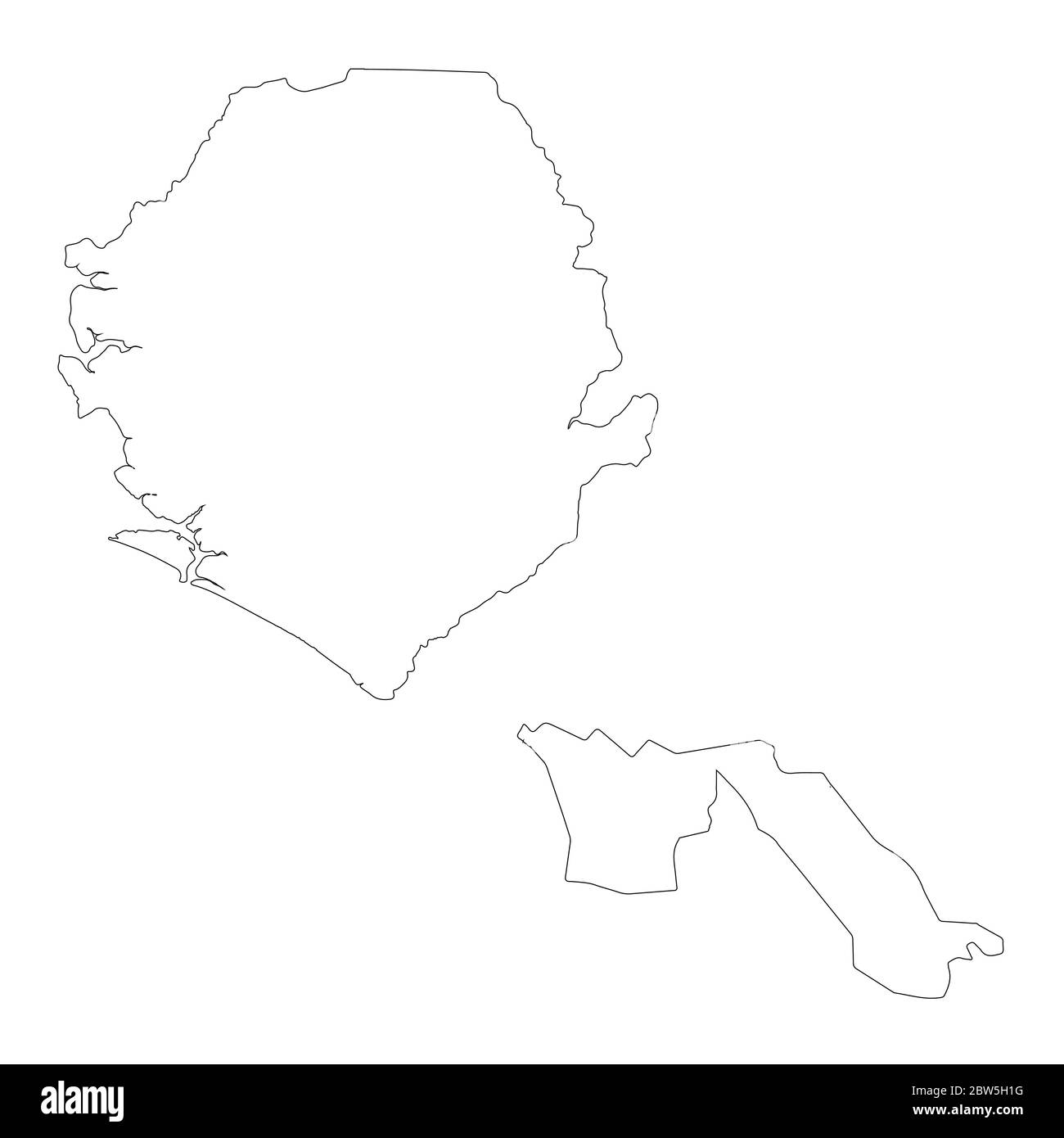 Vektorkarte Sierra Leone und Freetown. Land und Hauptstadt. Isolierte Vektorgrafik. Übersicht. EPS 10-Abbildung. Stock Vektor