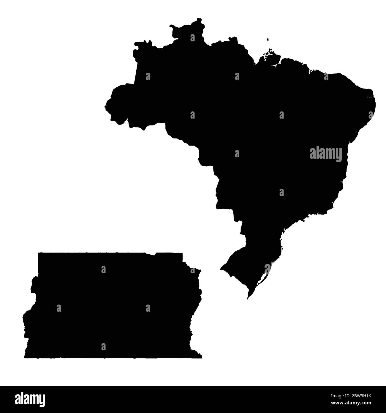 Vektorkarte Brasilien und Brasilia. Land und Hauptstadt. Isolierte Vektorgrafik. Schwarz auf weißem Hintergrund. EPS 10-Abbildung. Stock Vektor