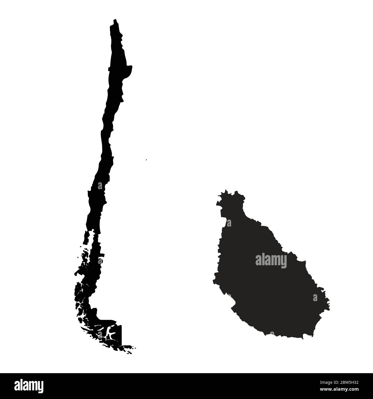 Vektorkarte Chile und Santiago. Land und Hauptstadt. Isolierte Vektorgrafik. Schwarz auf weißem Hintergrund. EPS 10-Abbildung. Stock Vektor