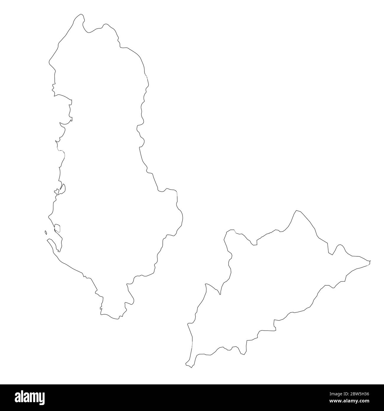 Vektorkarte Albanien und Tirana. Land und Hauptstadt. Isolierte Vektorgrafik. Übersicht. EPS 10-Abbildung. Stock Vektor