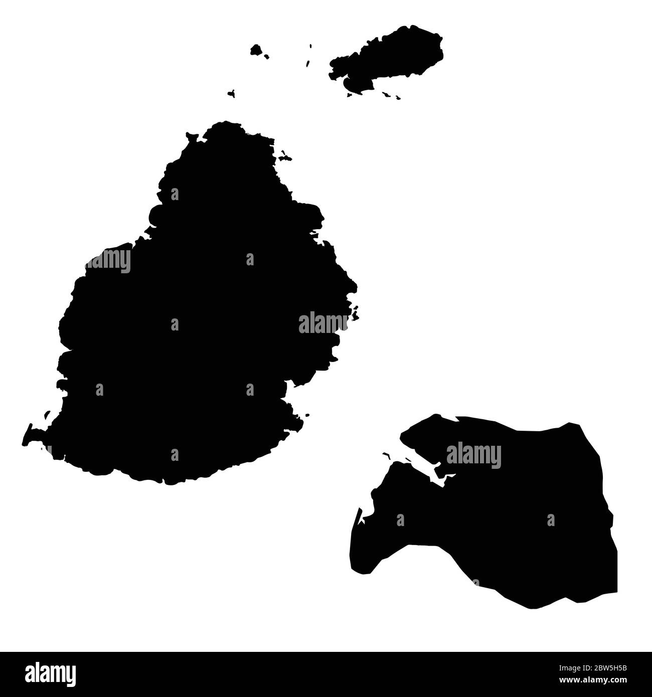 Vektorkarte Mauritius und Port louis. Land und Hauptstadt. Isolierte Vektorgrafik. Schwarz auf weißem Hintergrund. EPS 10-Abbildung. Stock Vektor