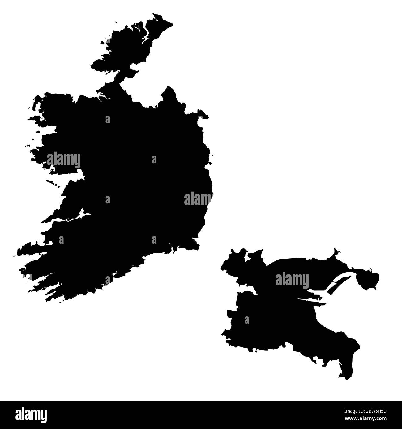 Vektorkarte Irland und Dublin. Land und Hauptstadt. Isolierte Vektorgrafik. Schwarz auf weißem Hintergrund. EPS 10-Abbildung. Stock Vektor