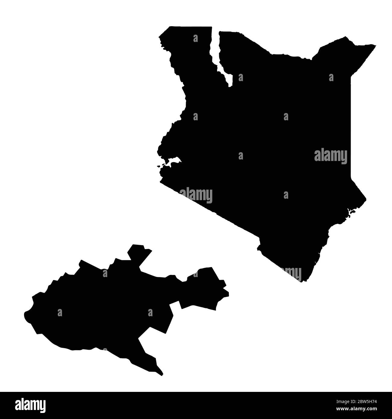 Vektorkarte Kenia und Nairobi. Land und Hauptstadt. Isolierte Vektorgrafik. Schwarz auf weißem Hintergrund. EPS 10-Abbildung. Stock Vektor