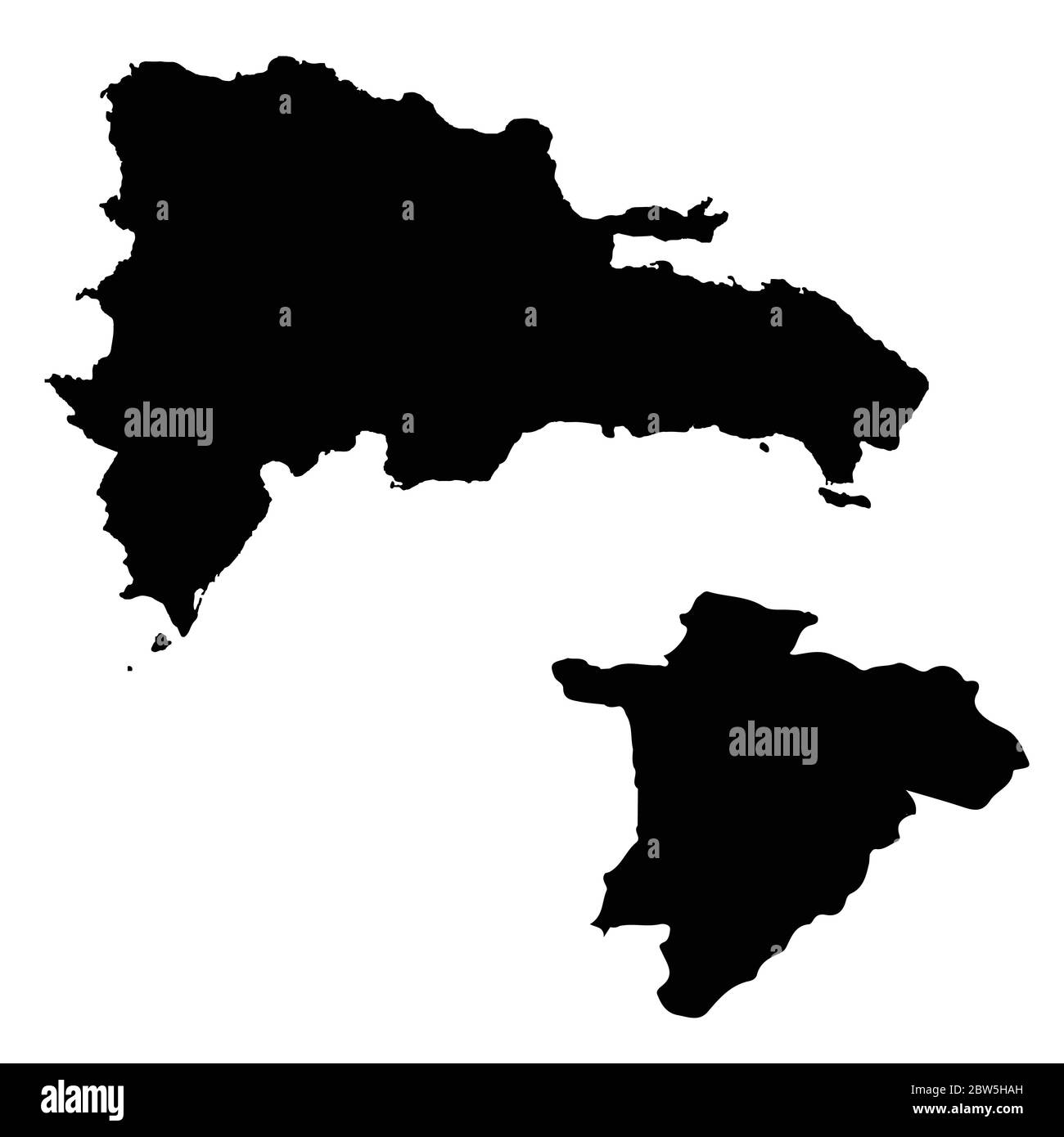 Vektorkarte Dominikanische Republik und Santo Domingo. Land und Hauptstadt. Isolierte Vektorgrafik. Schwarz auf weißem Hintergrund. EPS 10-Abbildung. Stock Vektor