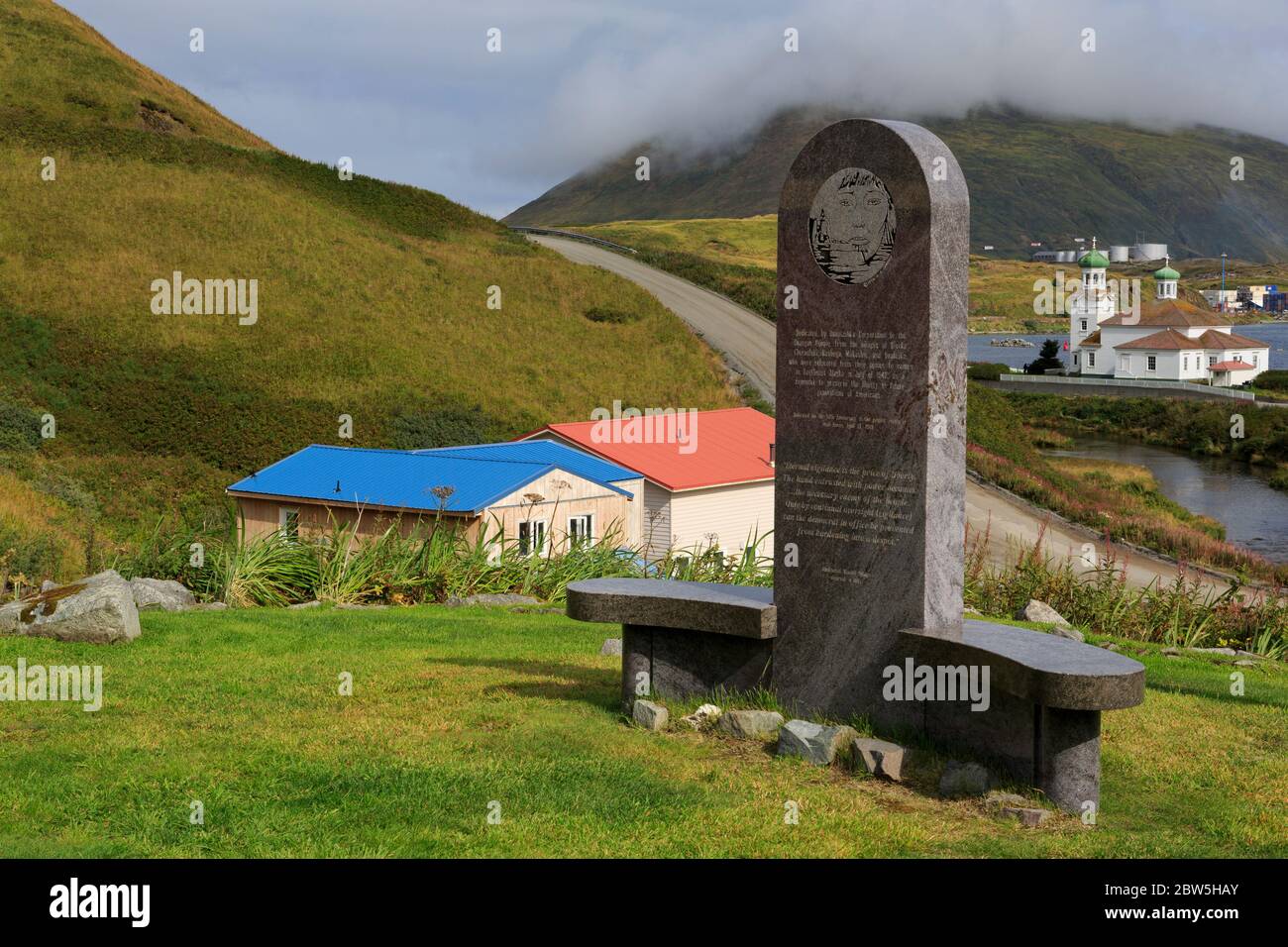 Denkmal für Unangan, Unalaska Island, Aleutian Islands, Alaska, USA Stockfoto