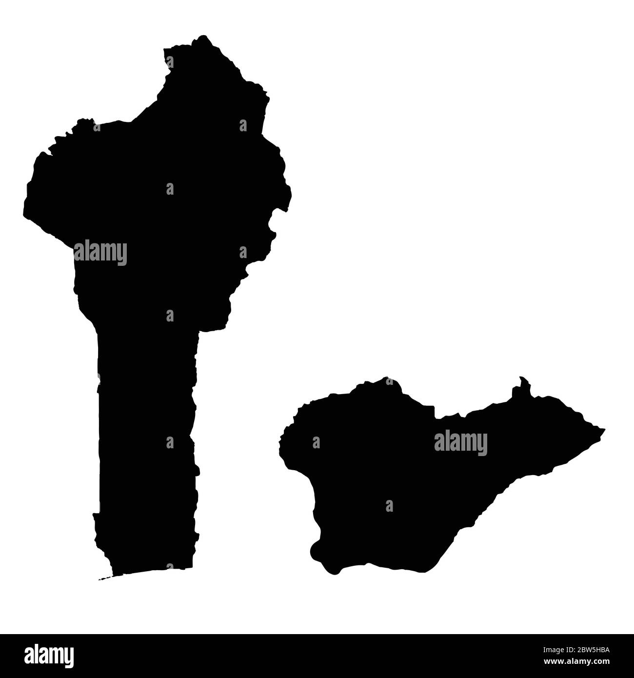 Vektorkarte Benin und Porto Novo. Land und Hauptstadt. Isolierte Vektorgrafik. Schwarz auf weißem Hintergrund. EPS 10-Abbildung. Stock Vektor