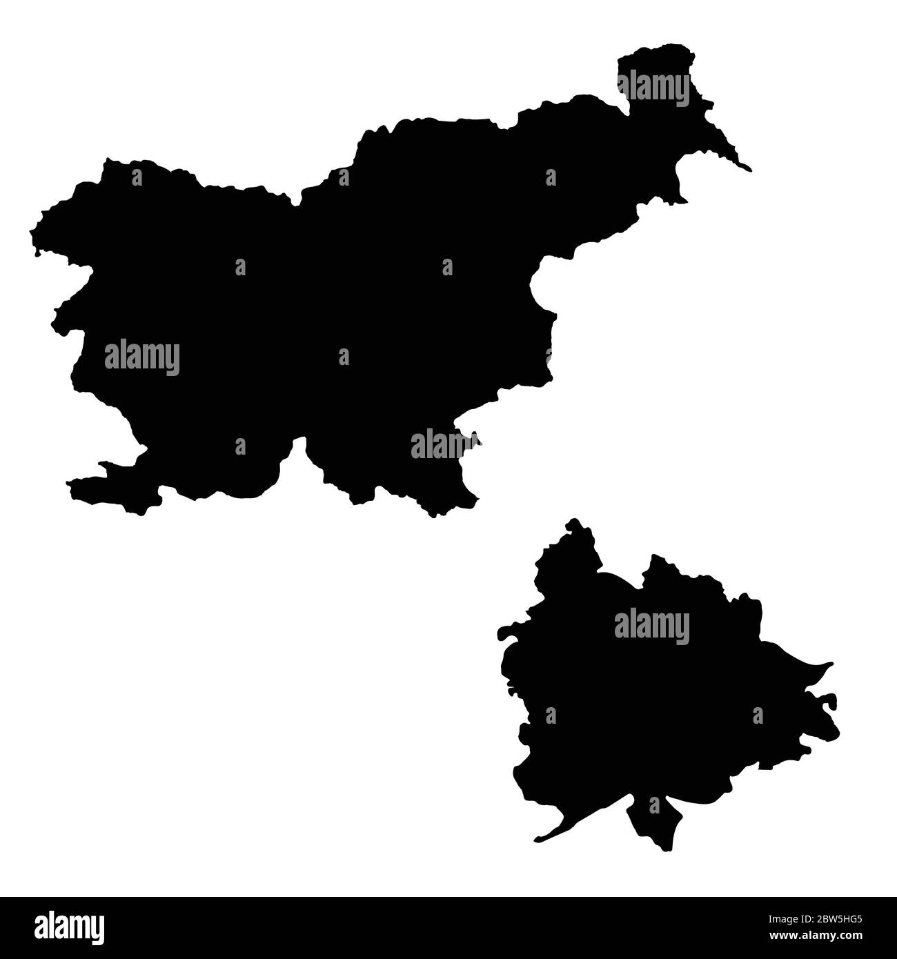 Vektorkarte Slowenien und Ljubljana. Land und Hauptstadt. Isolierte Vektorgrafik. Schwarz auf weißem Hintergrund. EPS 10-Abbildung. Stock Vektor