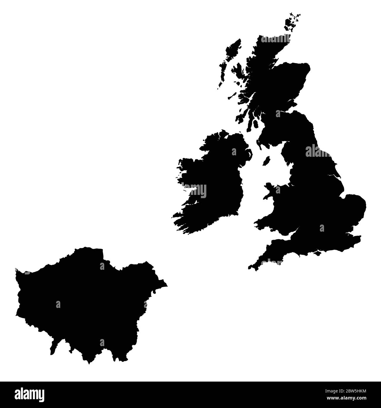 Vektorkarte Großbritannien und London. Land und Hauptstadt. Isolierte Vektorgrafik. Schwarz auf weißem Hintergrund. EPS 10-Abbildung. Stock Vektor