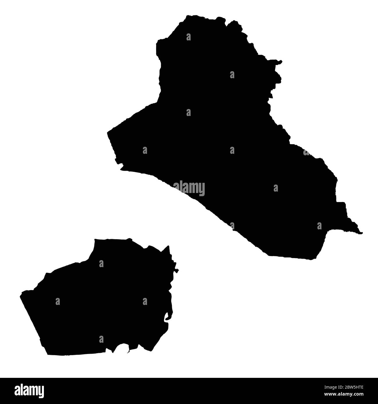 Vektorkarte Irak und Bagdad. Land und Hauptstadt. Isolierte Vektorgrafik. Schwarz auf weißem Hintergrund. EPS 10-Abbildung. Stock Vektor