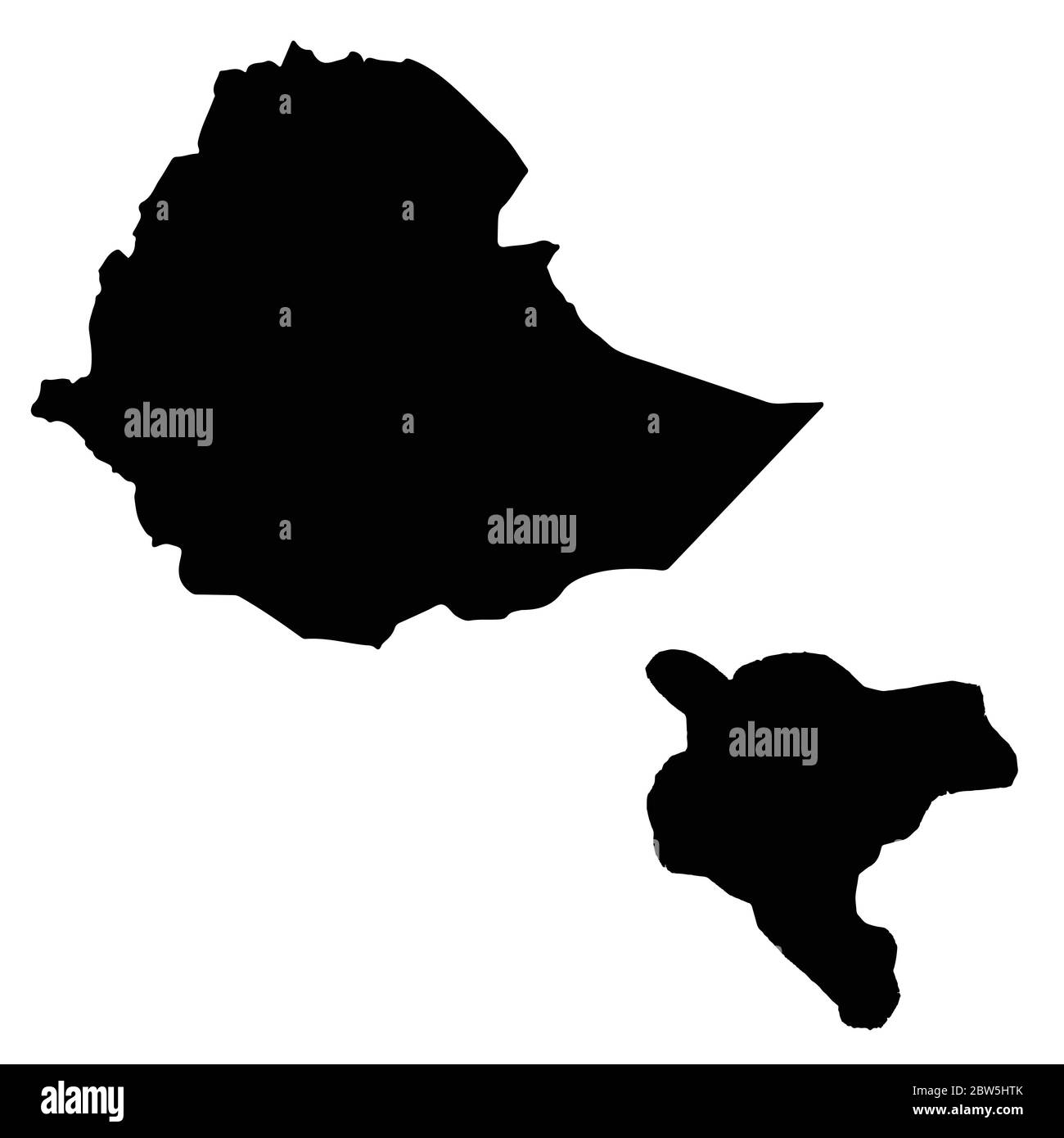 Vektorkarte Äthiopien und Addis Abeba. Land und Hauptstadt. Isolierte Vektorgrafik. Schwarz auf weißem Hintergrund. EPS 10-Abbildung. Stock Vektor