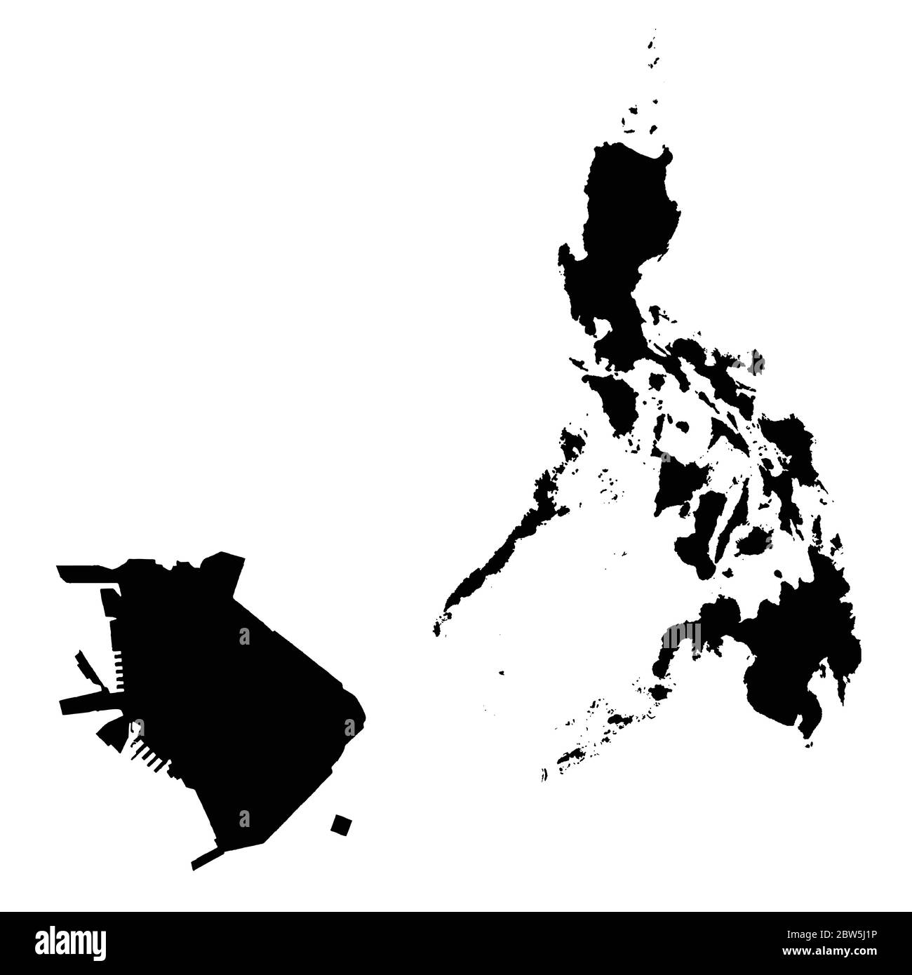 Vektorkarte Philippinen und Manila. Land und Hauptstadt. Isolierte Vektorgrafik. Schwarz auf weißem Hintergrund. EPS 10-Abbildung. Stock Vektor
