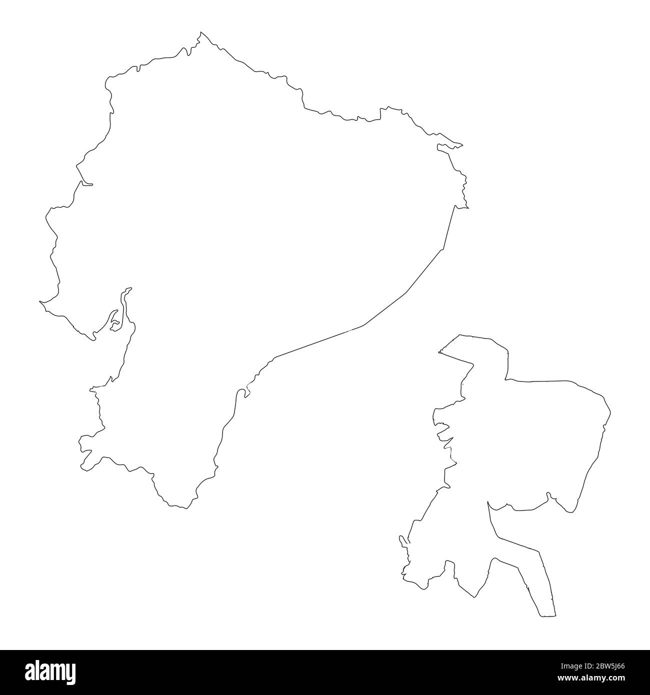 Vektorkarte Ecuador und Quito. Land und Hauptstadt. Isolierte Vektorgrafik. Übersicht. EPS 10-Abbildung. Stock Vektor