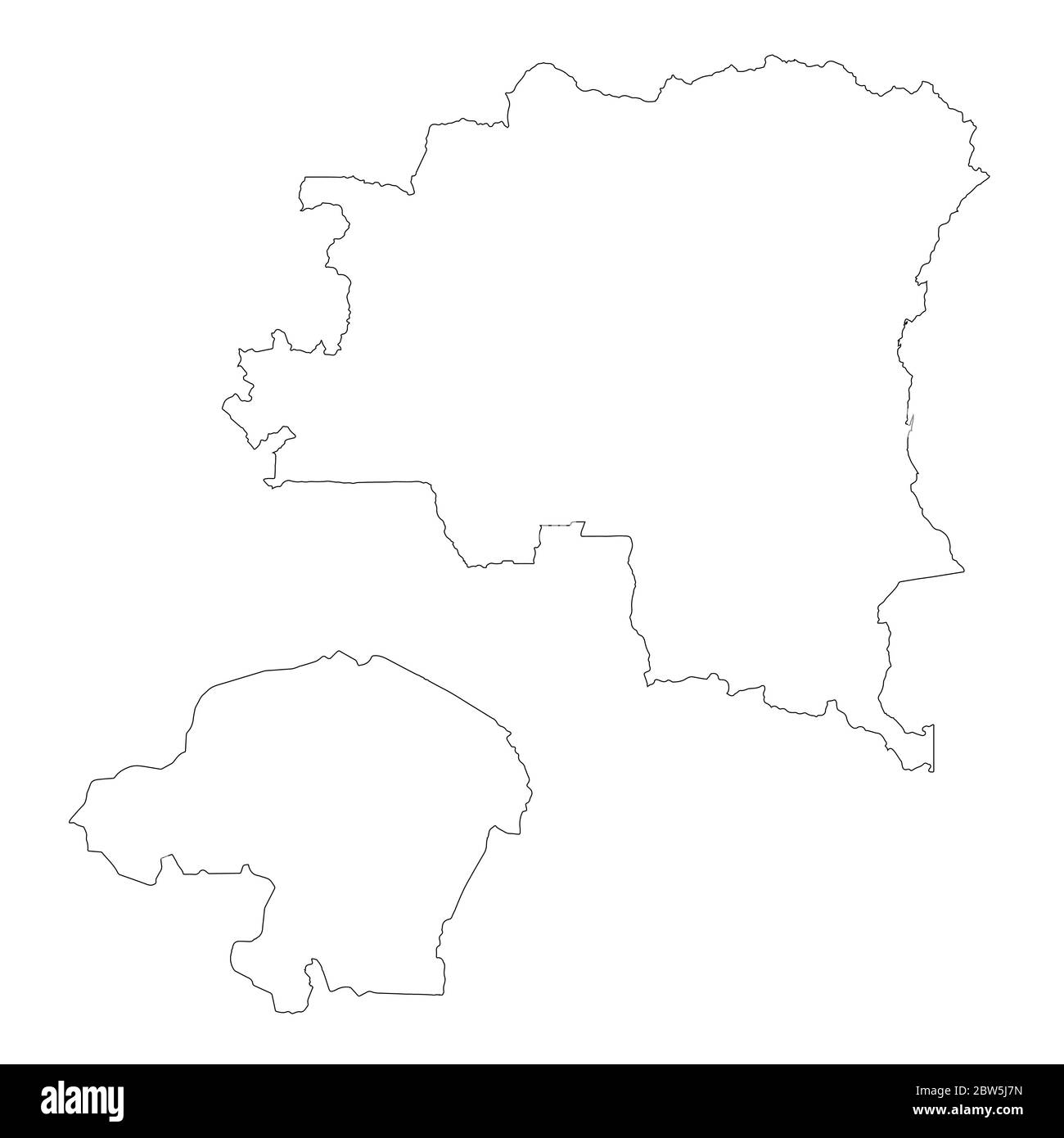 Vektorkarte Demokratische Republik Kongo und Kinshasa. Land und Hauptstadt. Isolierte Vektorgrafik. Übersicht. EPS 10-Abbildung. Stock Vektor