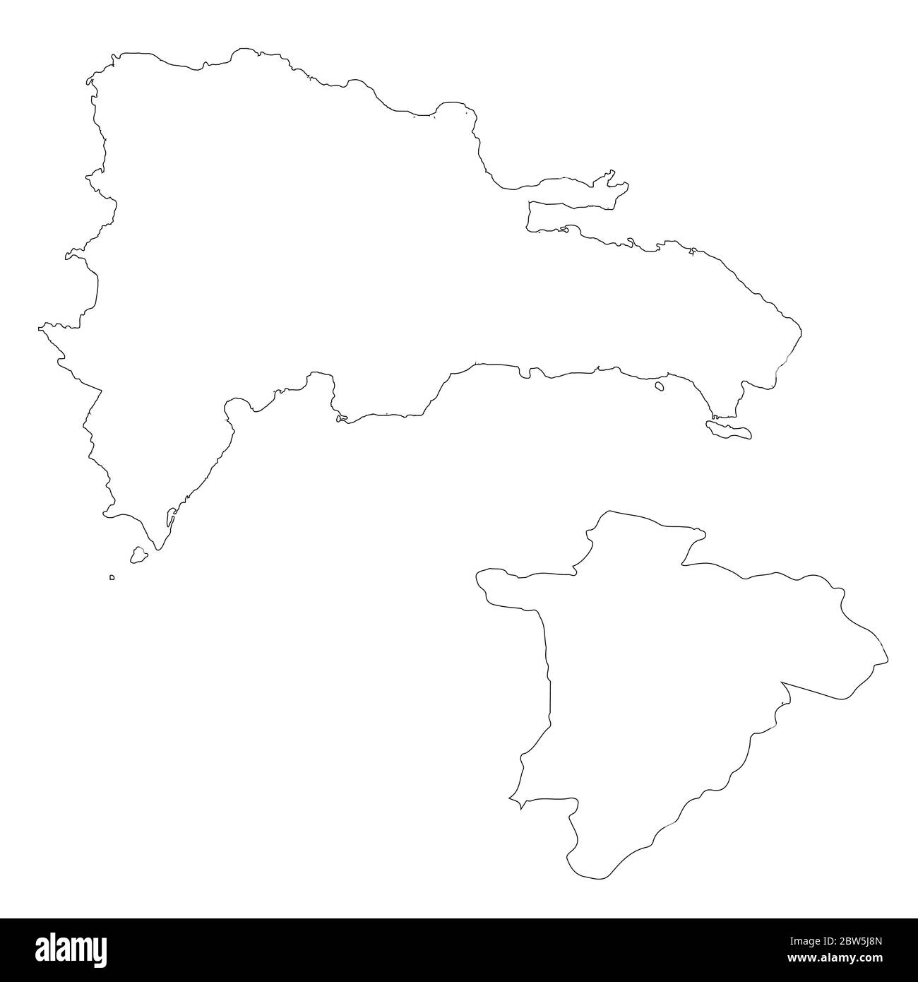 Vektorkarte Dominikanische Republik und Santo Domingo. Land und Hauptstadt. Isolierte Vektorgrafik. Übersicht. EPS 10-Abbildung. Stock Vektor