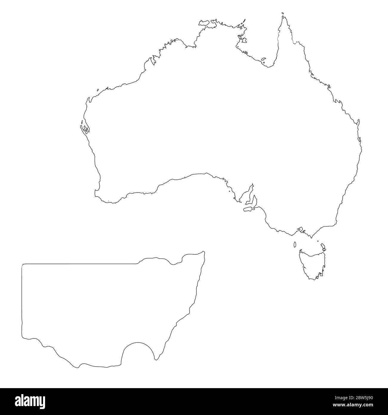 Vektorkarte Australien und Canberra. Land und Hauptstadt. Isolierte Vektorgrafik. Übersicht. EPS 10-Abbildung. Stock Vektor
