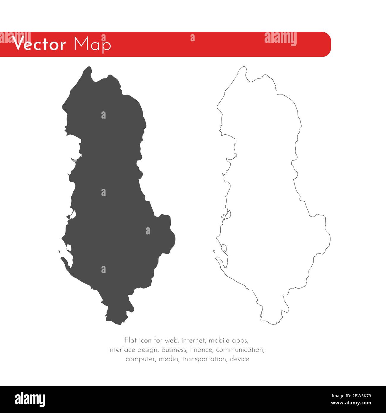 Vektorkarte Albanien. Isolierte Vektorgrafik. Schwarz auf weißem Hintergrund. EPS 10-Abbildung. Stock Vektor