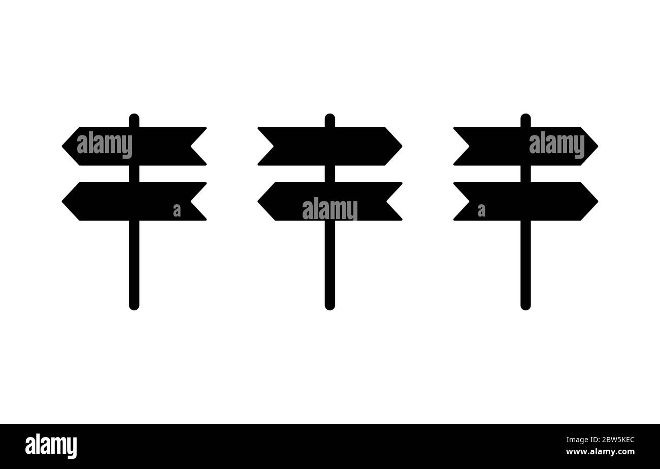 Schwarzes Straßenverkehrsschild. Wegweissymbol auf weißem Hintergrund isoliert. Zeigersymbol. Straßenschild. Richtungszeichen. Symbole farbig einstellen. Sehr Stock Vektor