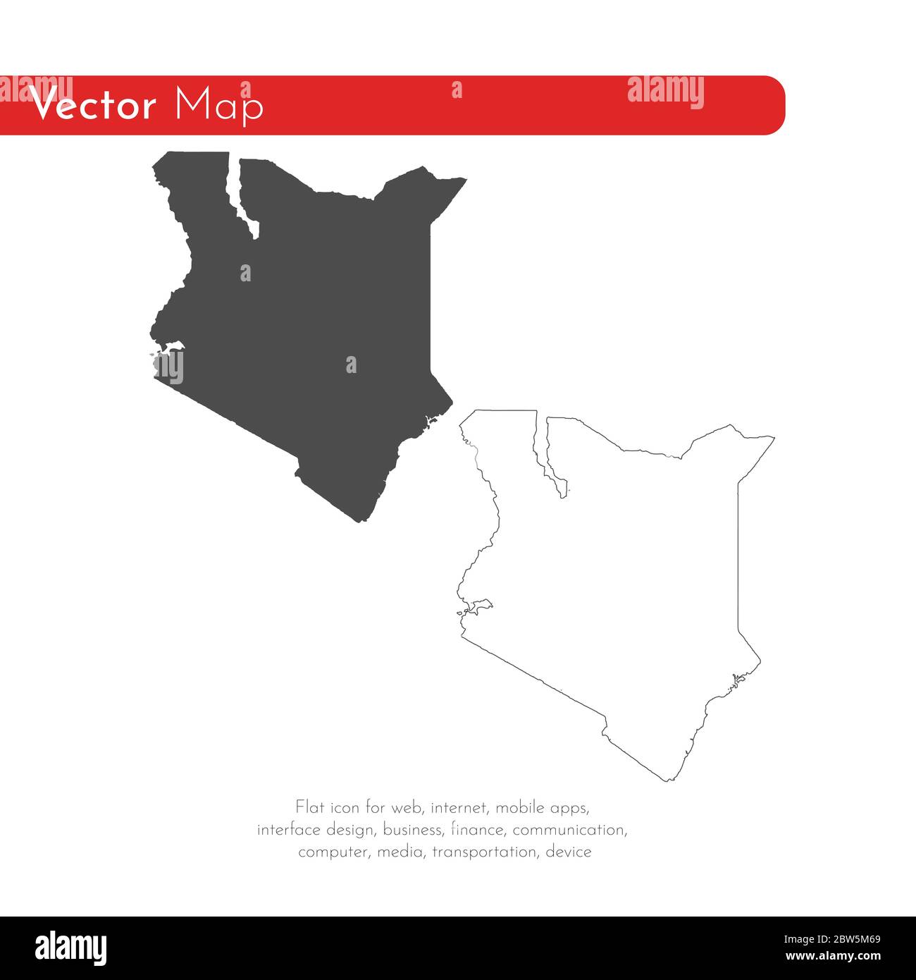 Vektorkarte Kenia. Isolierte Vektorgrafik. Schwarz auf weißem Hintergrund. EPS 10-Abbildung. Stock Vektor