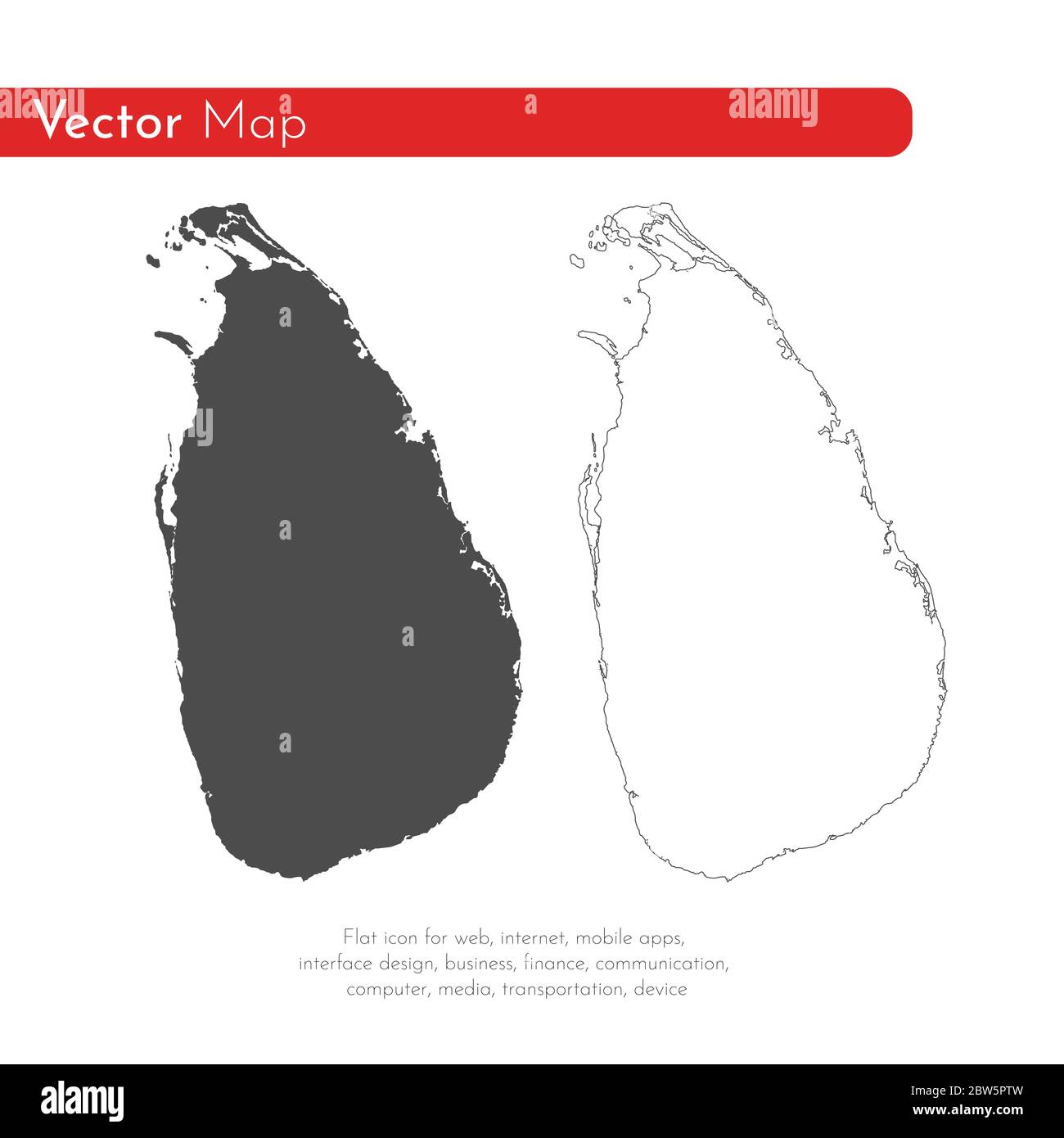Vektorkarte Sri Lanka. Isolierte Vektorgrafik. Schwarz auf weißem Hintergrund. EPS 10-Abbildung. Stock Vektor