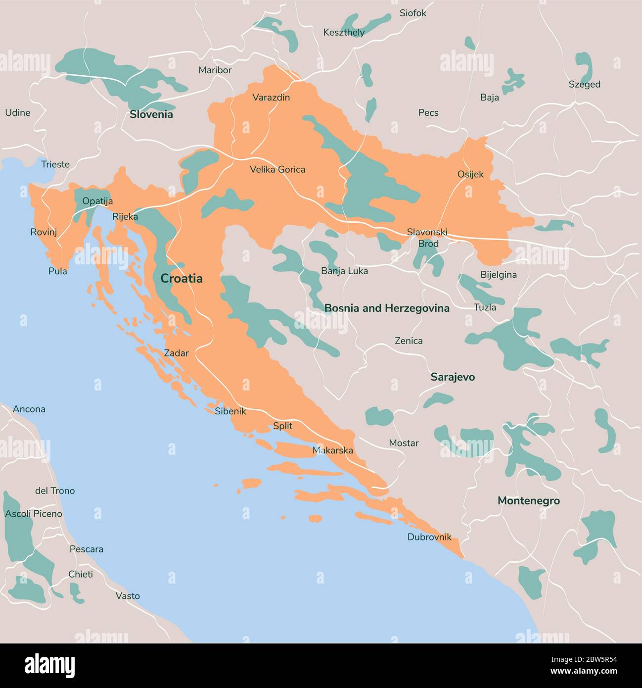 Vektorkarte Kroatien. Isolierte Vektorgrafik. EPS 10. Stock Vektor