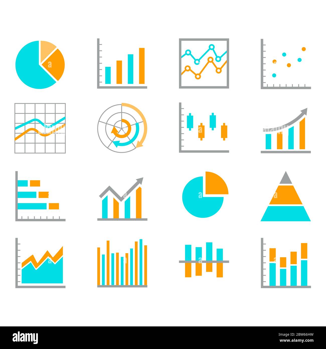 Diagrammsatz für Berichtssymbol. Flache Symbole Vektorgrafik Stockfoto