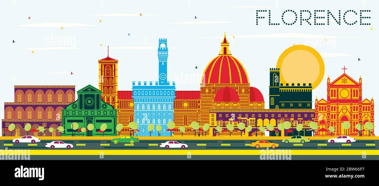 Florenz Italien Skyline der Stadt mit Gebäuden und blauer Himmel. Vector Illustration. Business Travel und Tourismus Konzept mit moderner Architektur. Flor Stock Vektor
