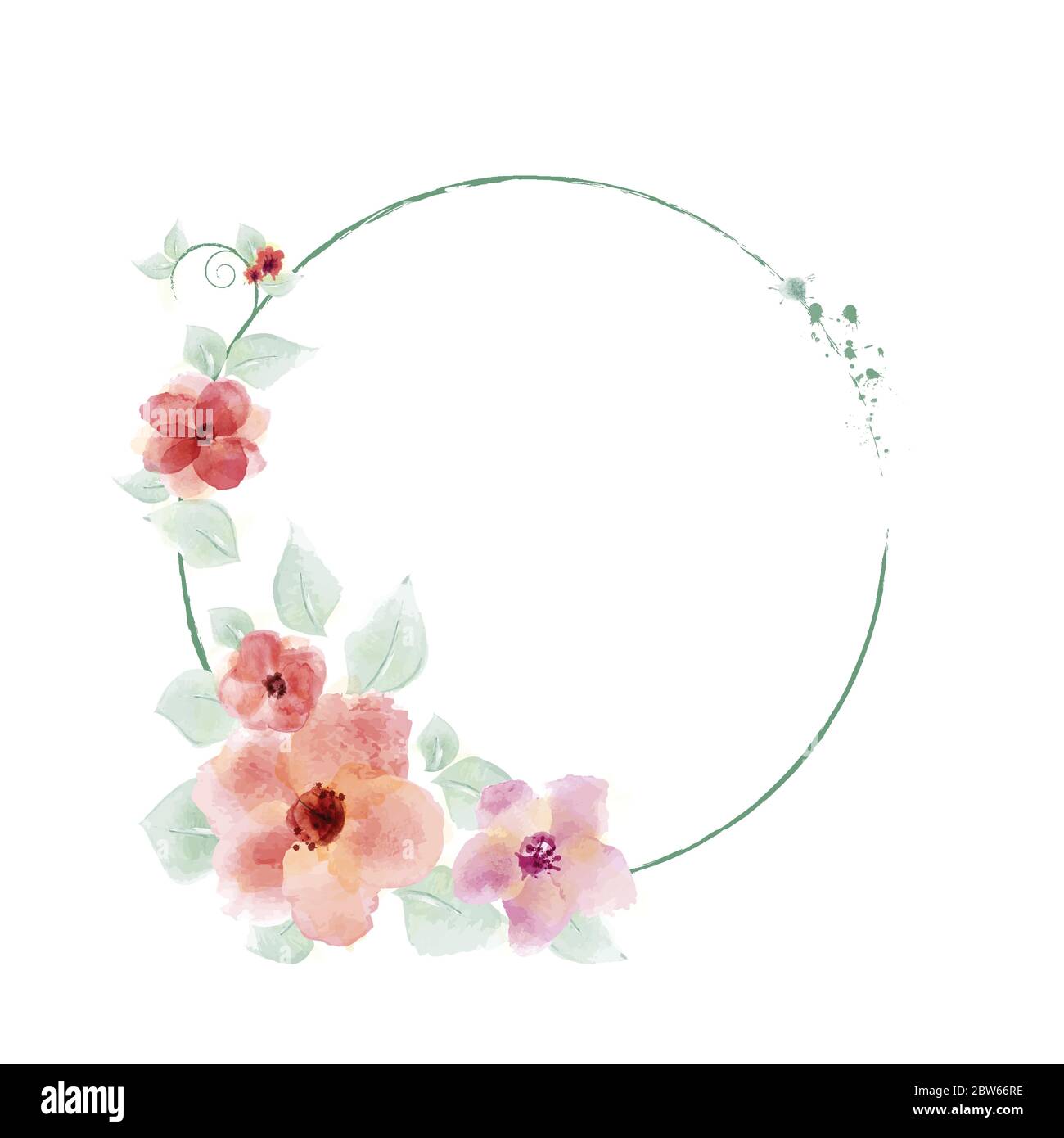 Aquarell handbemalter Rahmen mit Blume und Ästen. Rahmen für Hochzeitseinladungen, valentinstag, speichern Sie das Datum, Grußkarten Stock Vektor