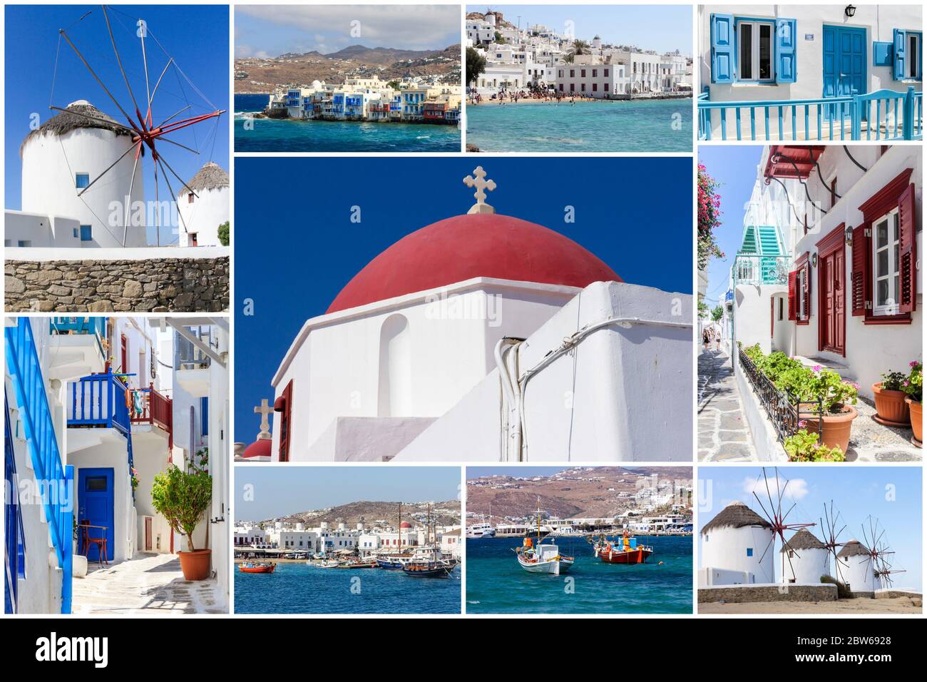 Reisefotos Collage von Mykonos, Griechenland Stockfoto
