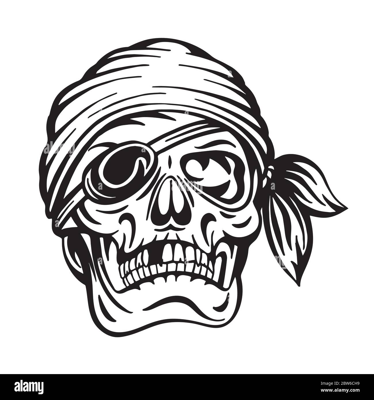 Schädel. Pirate Schädel Hand gezeichnet Vektor Illustration. Totenkopf mit  Augenfleck und Stirnband Skizze Zeichnung. Teil des Sets Stock-Vektorgrafik  - Alamy