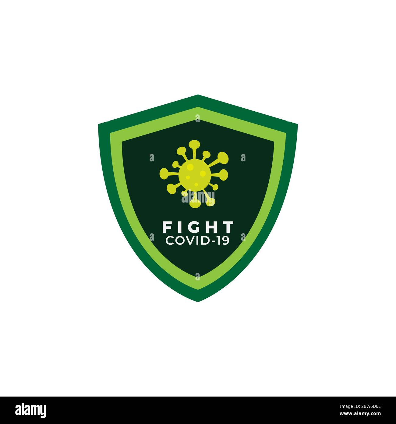 Grüner Schild, Kampf covid-19. Vektorgrafik isoliert auf weißem Hintergrund Stock Vektor