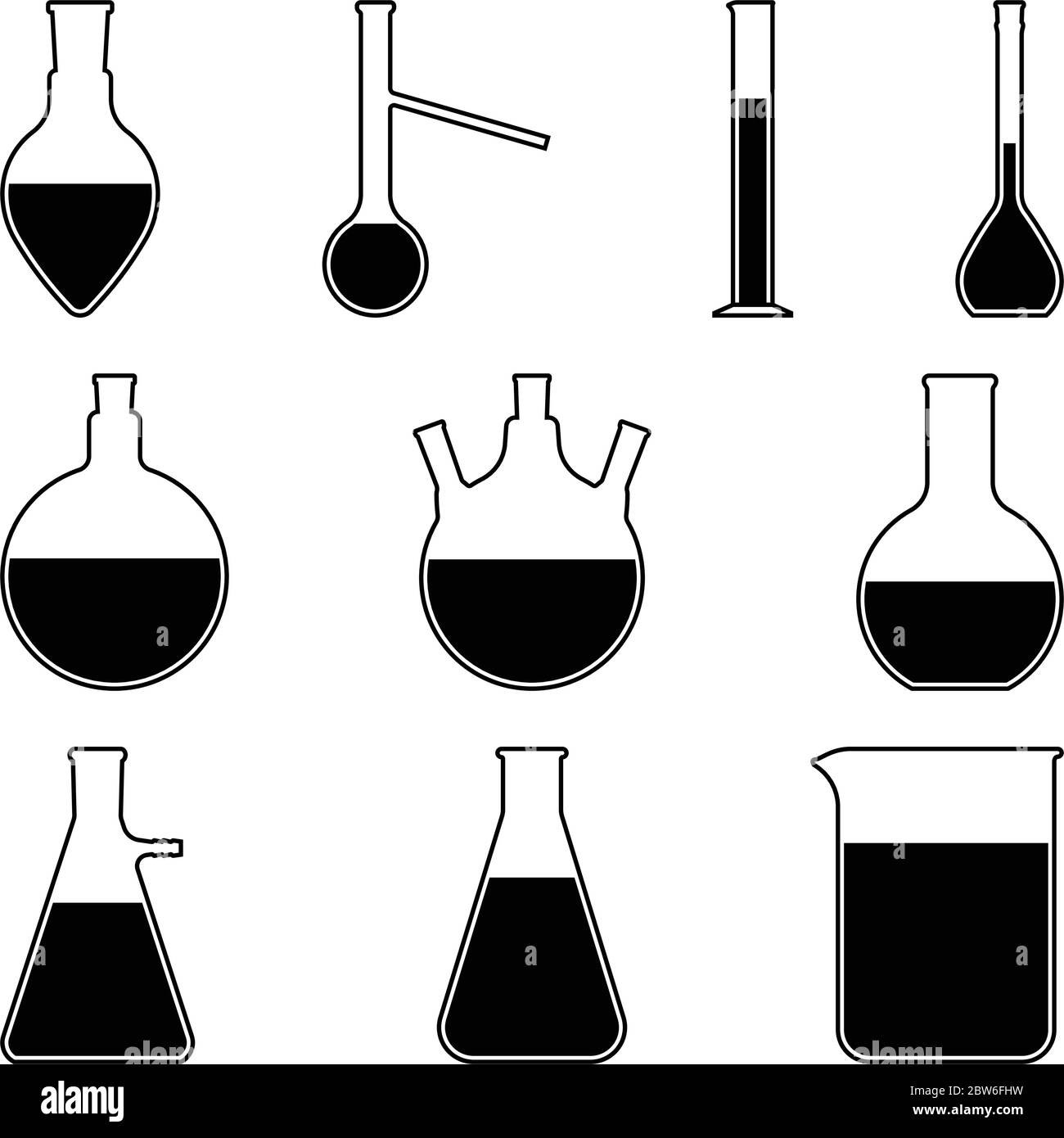 Symbole für Laborglaswaren. Vektorgrafik Stock Vektor