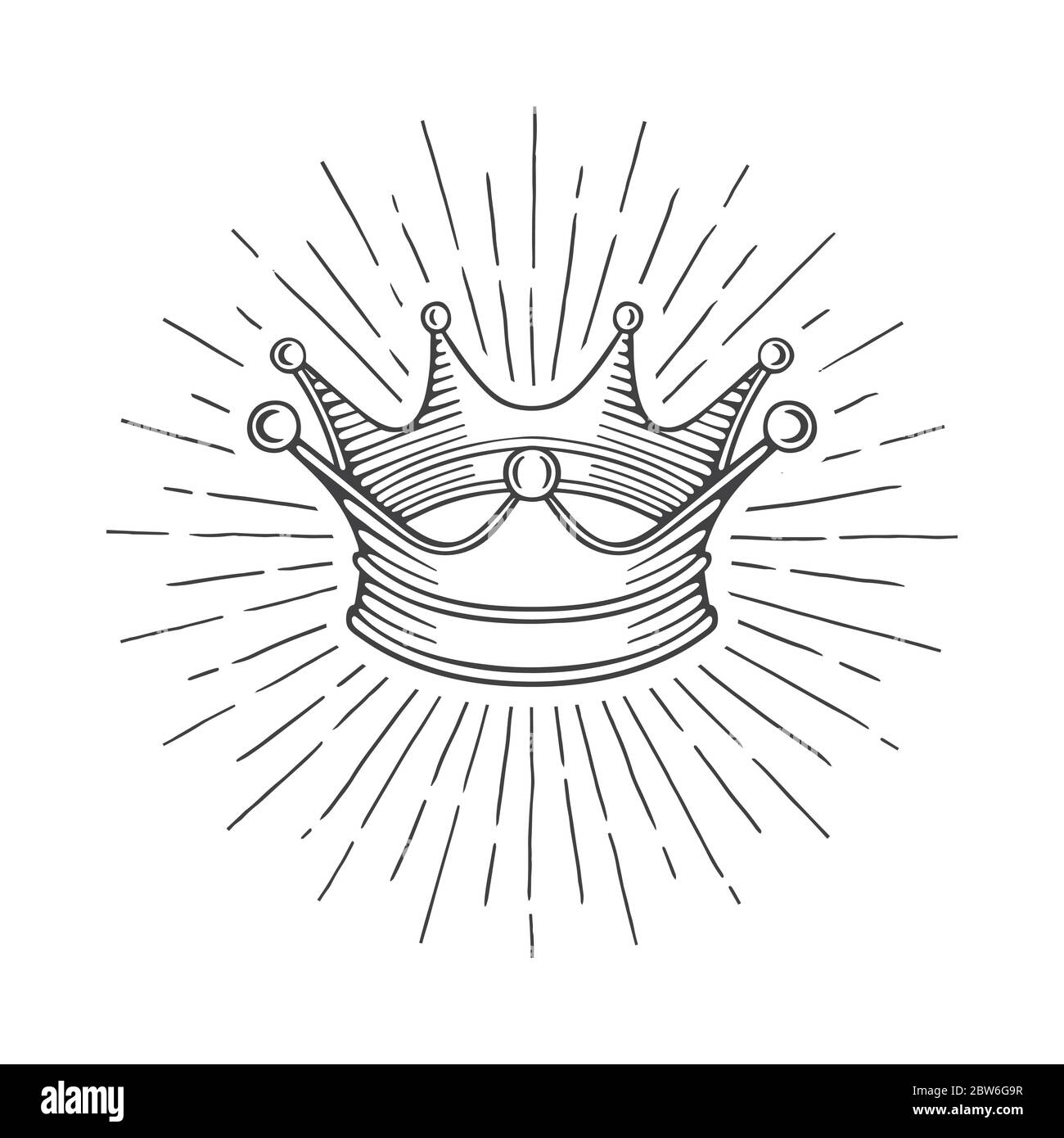 Krone. Krone Vintage Stil Hand gezeichnet Vektor Illustration. Teil des Sets. Stock Vektor