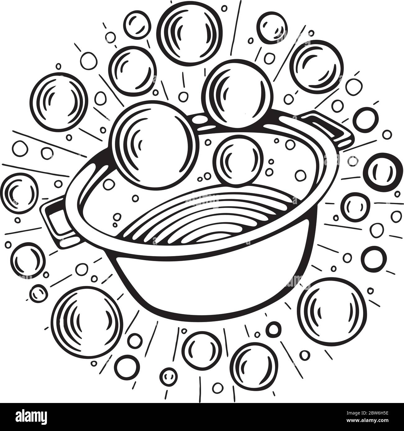 Waschen. Wäscherei handgezeichneten Doodle Illustration. Wäsche waschen im Waschbecken Skizze. Reinigung und Hausarbeit Konzept. Stock Vektor