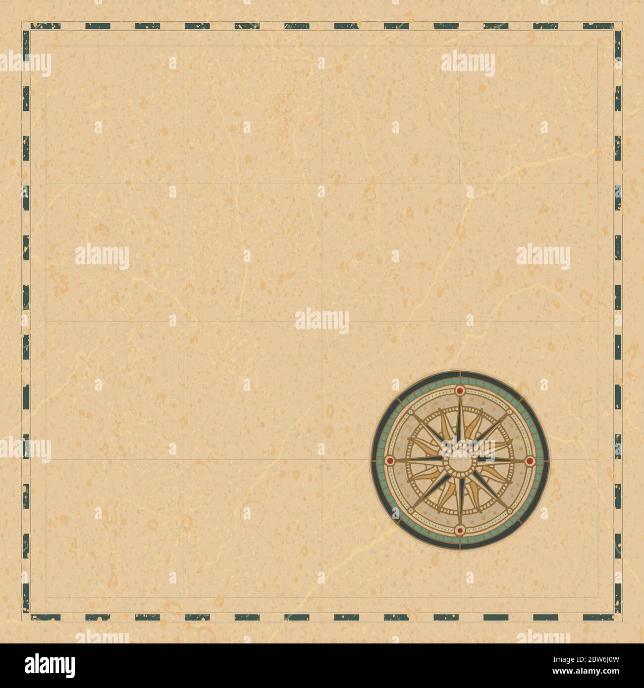 Kartenhintergrund und Windrose-Symbol. Karte im Vintage-Stil und Vektorgrafik für Kompass. Teil des Sets. Stock Vektor