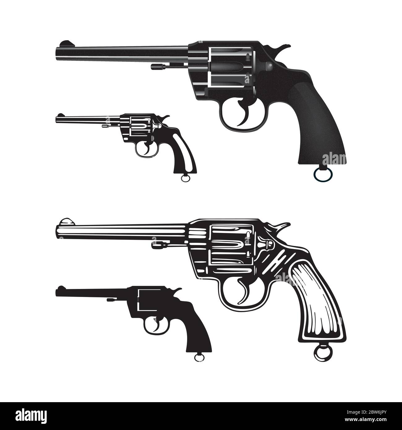 Revolver. Handgezeichnete Vintage Revolver Vektor Illustration. Gravur und realistische Stil alten Pistolen Set. Stock Vektor