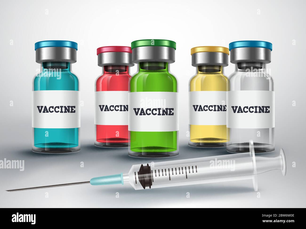Impfstoffflasche Vektor-Design. Impfstoff und Spritze Impfstoff Injektion für Covid-19 Corona Virus antivirale Immunisierung Behandlung. Stock Vektor