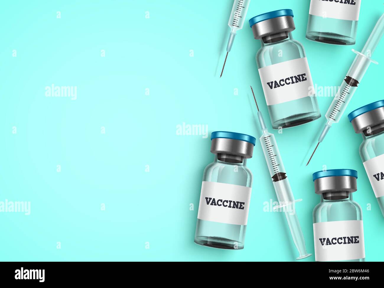 Hintergrundvorlage für Impfstoff und Spritze. Impfstoffflaschen und Spritzenspritze Medizin mit leerem Leerraum für Text für Covid-19 Virus Stock Vektor