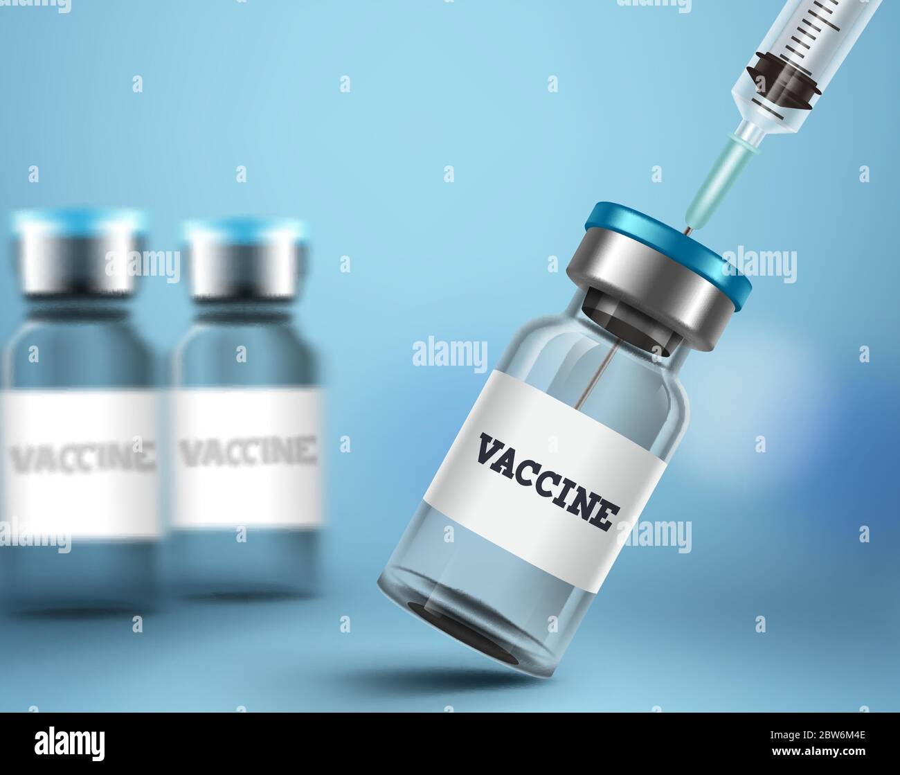 Impfstoff Injektion Flasche Vektor-Design. Impfstoff-Schuss-Injektion für Covid-19 Coronavirus und andere Virus-Immunisierung und Impfung Hintergrund. Stock Vektor