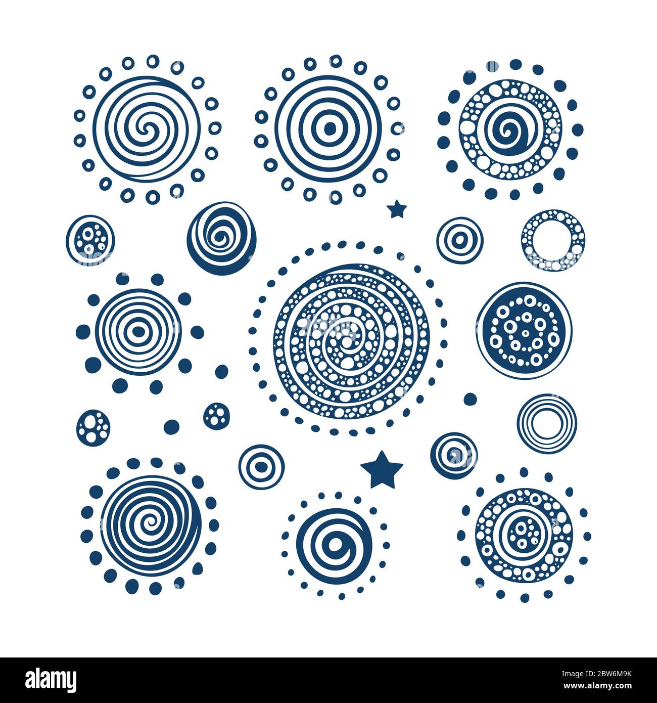 Sonne handgezeichnete Sonne Vektor Illustrationen Set. Abstrakte Sonne, Planeten und Sterne Skizze Zeichnung. Teil des Sets. Stock Vektor