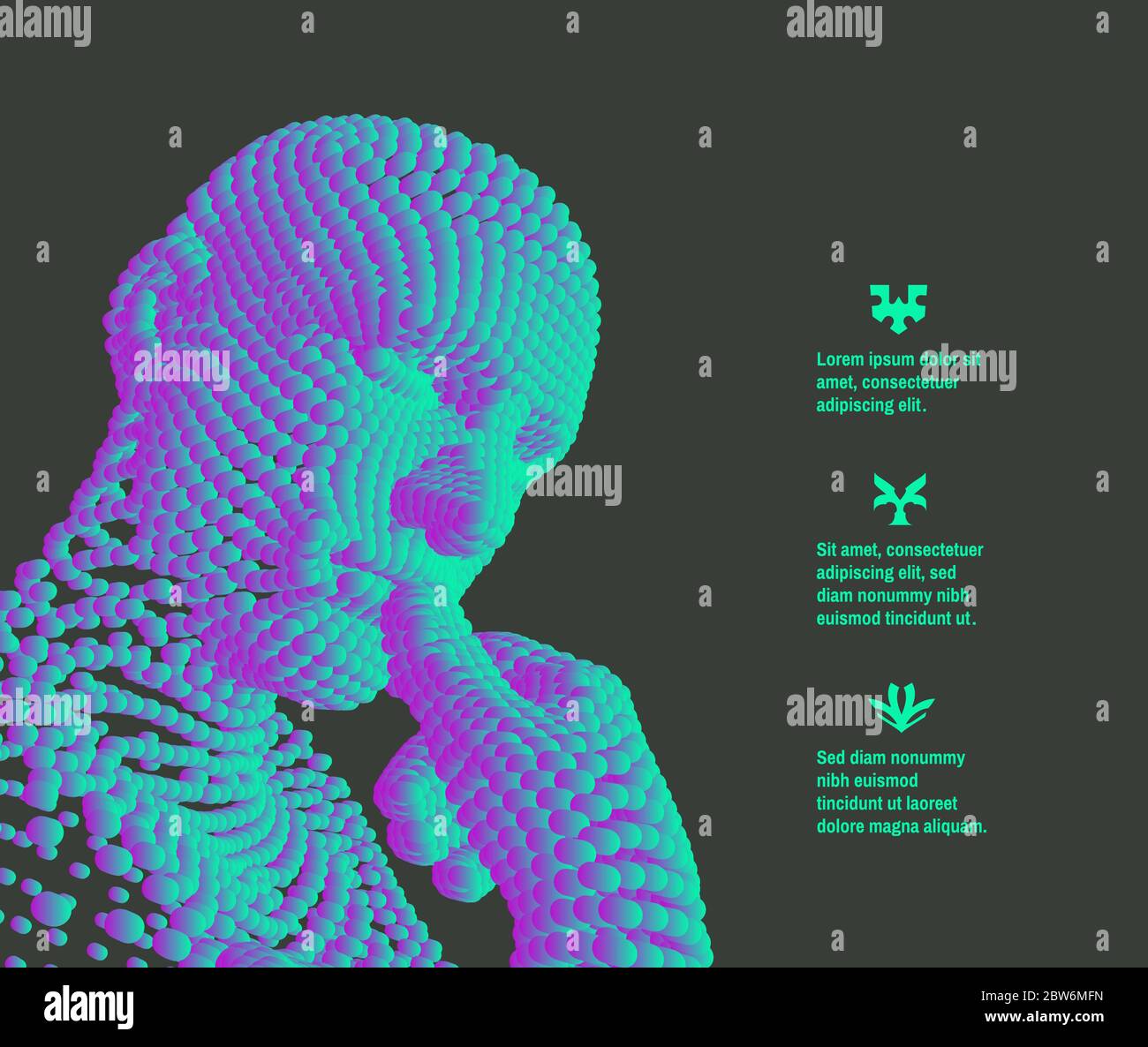 Der Mensch denkt. Konzept der künstlichen Intelligenz. Digitale Technologie Hintergrund. Vektorgrafik. Stock Vektor