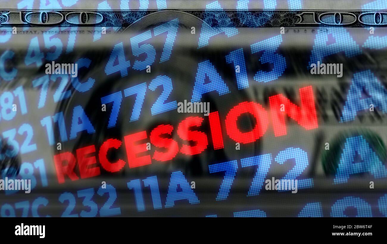 Rezession, Krise, Kursrückgang an den Aktienmärkten, finanzielle Stagnation, Rückgang der globalen Wirtschaft, Crash und wirtschaftlicher Zusammenbruch. Abstraktes Konzept 3d Illustration wi Stockfoto