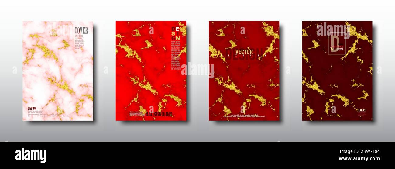 Roter Marmor mit Goldfolie Textur nahtlose Muster-Kollektion. Abstrakte Hintergrund Karten Vorlage Vektor-Design. chinesische Muster Farbfelder enthalten in Stock Vektor